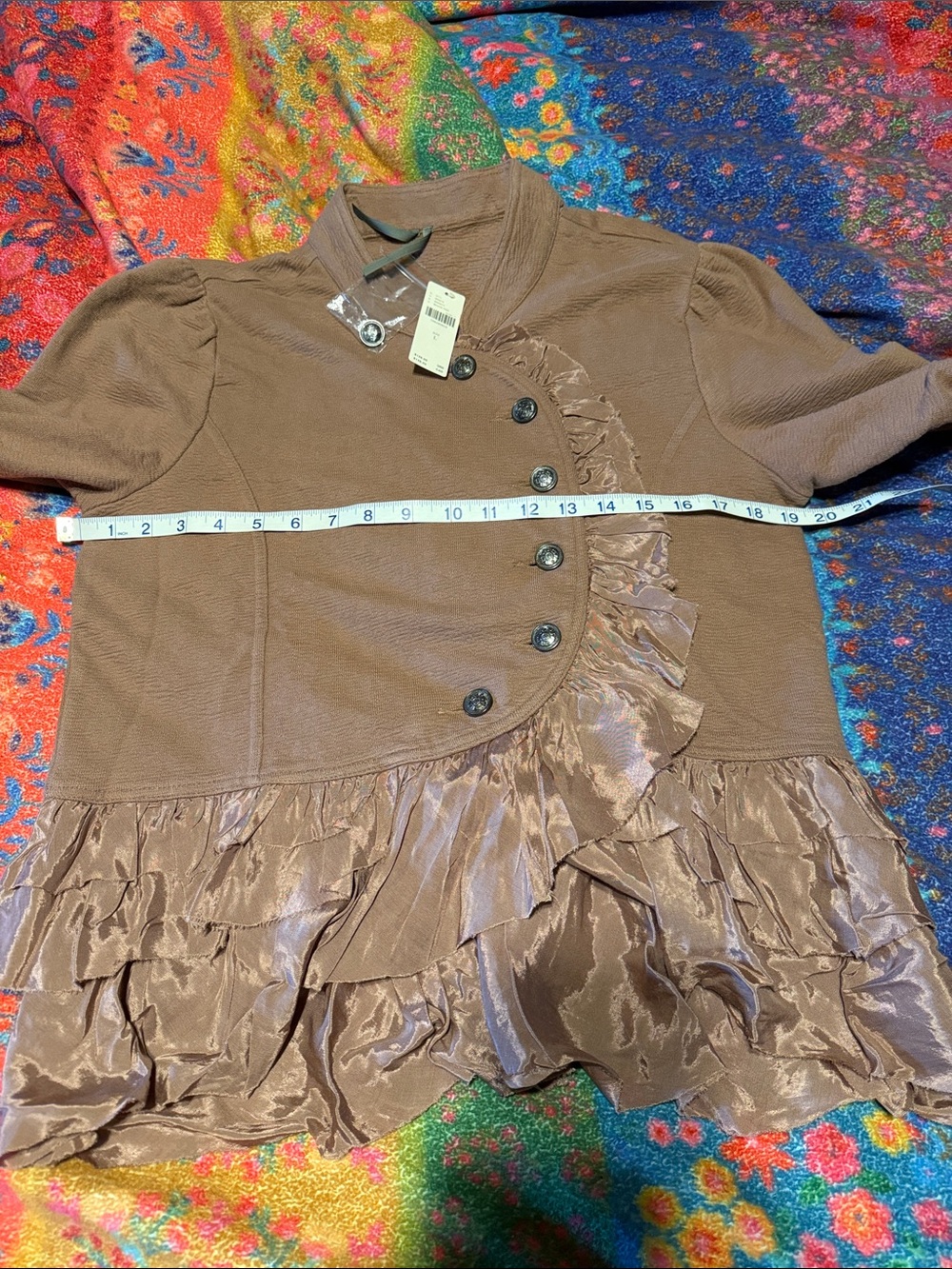 Curved Ruffle Military Cardigan Top - Picture 9 of 11